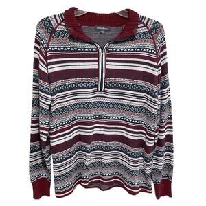 Nordic Eddie Bauer Womens Preppy Quarter Zip Knit Sweater Size Large Fair Isle